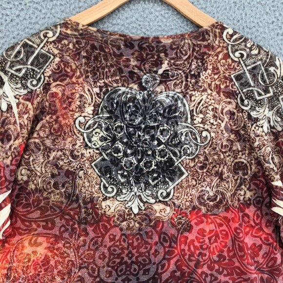 Christopher & Banks Top Womens Large Multicolor 3/4 Sleeve Boho Perforated NWT - Picture 4 of 10